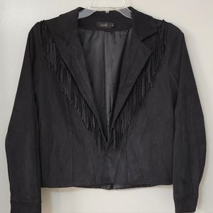 Womens Black Fringe Faux Suede Jacket Sz L.